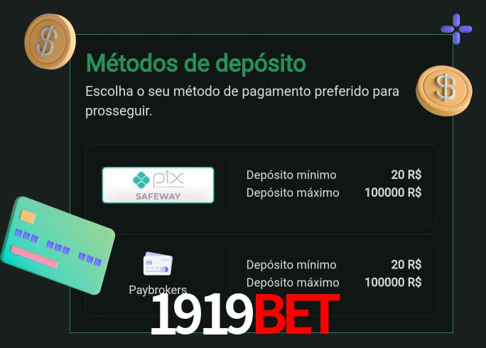 O cassino 1919Bet oferece uma grande variedade de métodos de pagamento